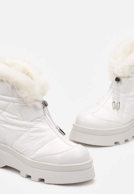 Białe Śniegowce z Futerkiem na Grubej Podeszwie ze Ściągaczem Azelma