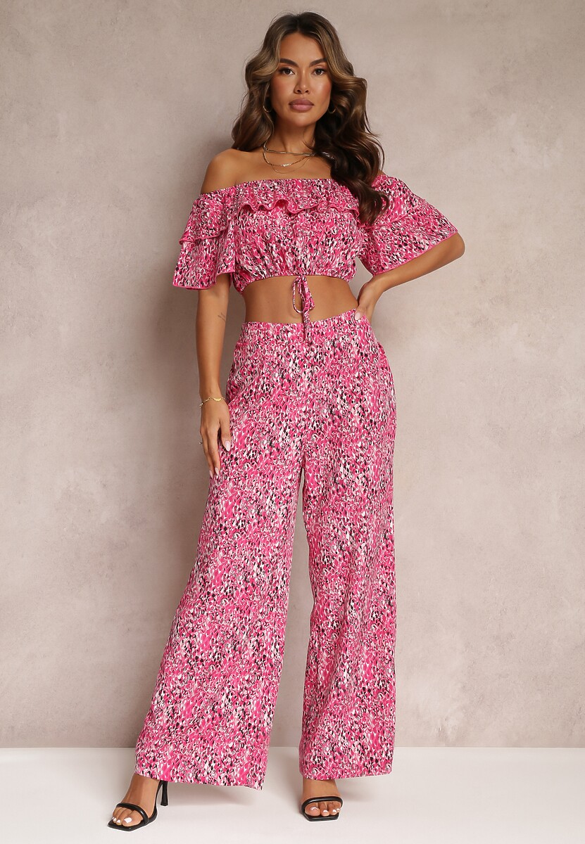 Czarny 2-częściowy Komplet z Szerokimi Spodniami i Topem z Falbanką Ariettneh