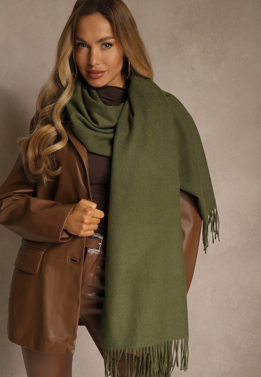 Niebieski Szalik z Wiskozą Bawełną i Frędzlami Siathlin