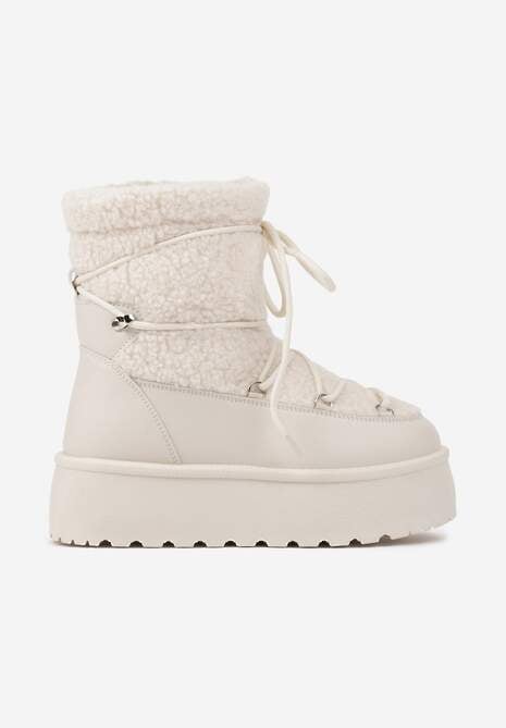 Beżowe Sznurowane Śniegowce Vices na Platformie z Futerkiem Ravorelle