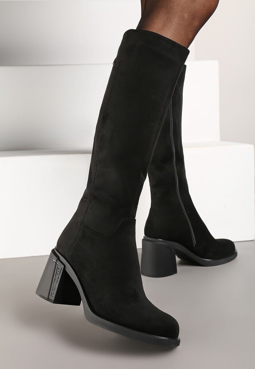 Czarne Kozaki na Słupku w Stylu Muszkieterek Cediara