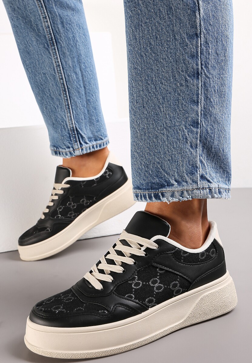 Czarne Sneakersy Sznurowane na Grubej Podeszwie Valua