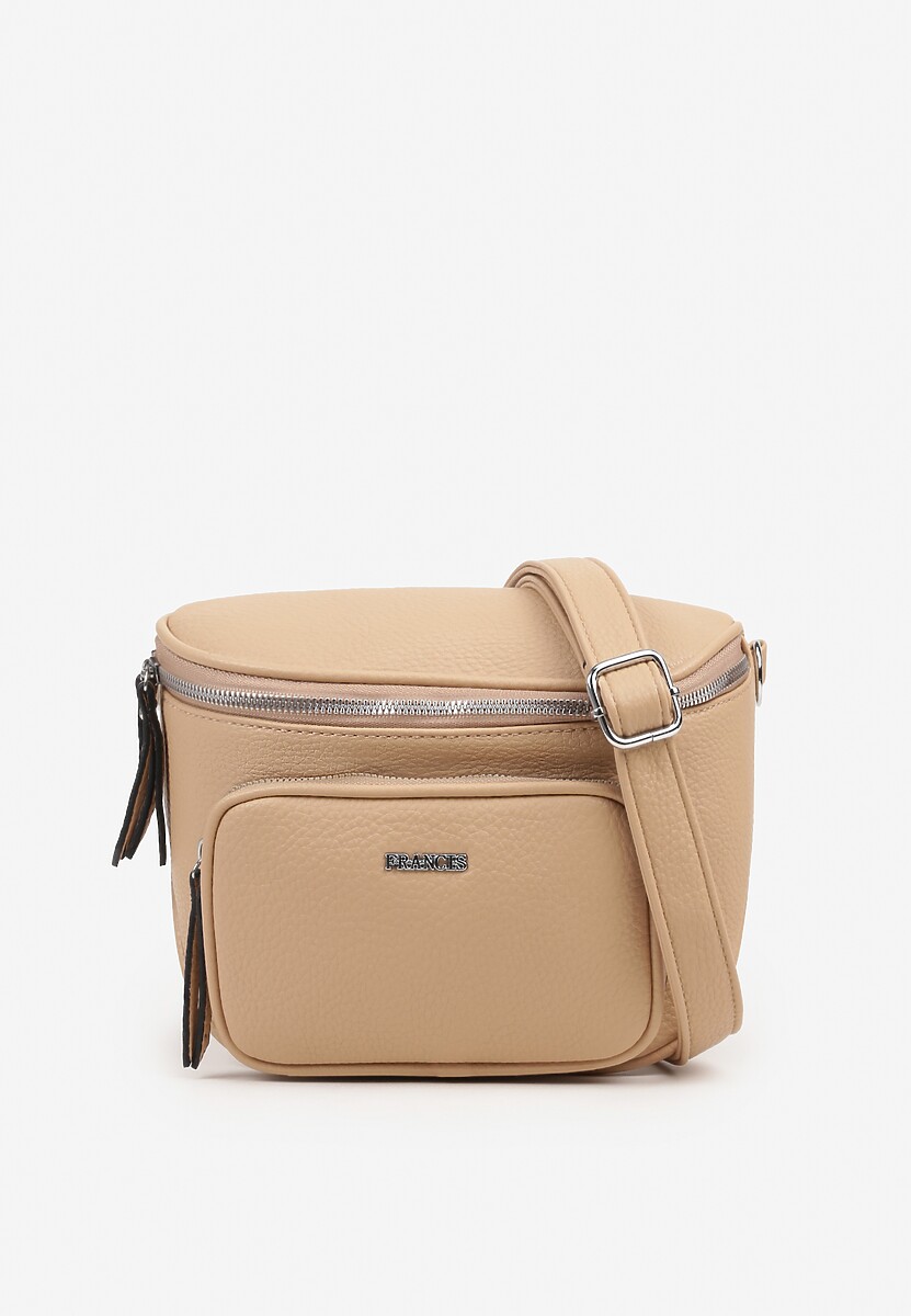 Beżowa Torebka w Stylu Listonoszki z Ozdobnymi Suwakami Nilanisse