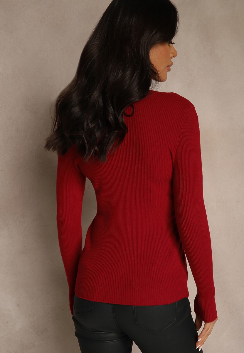 Bordowy Sweter z Bawełną z Prążkowanej Dzianiny Reisaria