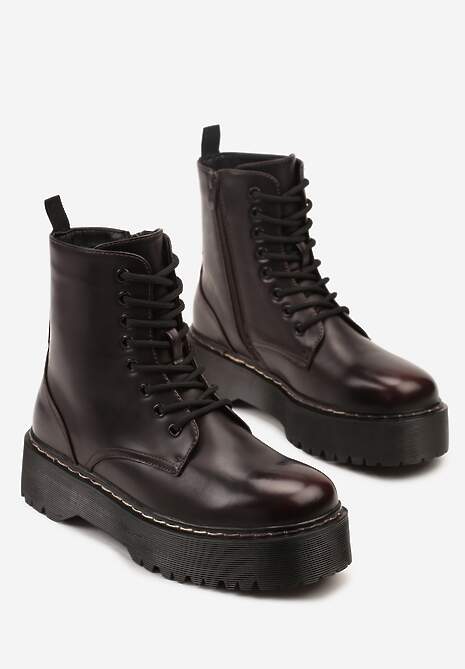 Bordowe Botki na Platformie w Stylu Workerów Marixana