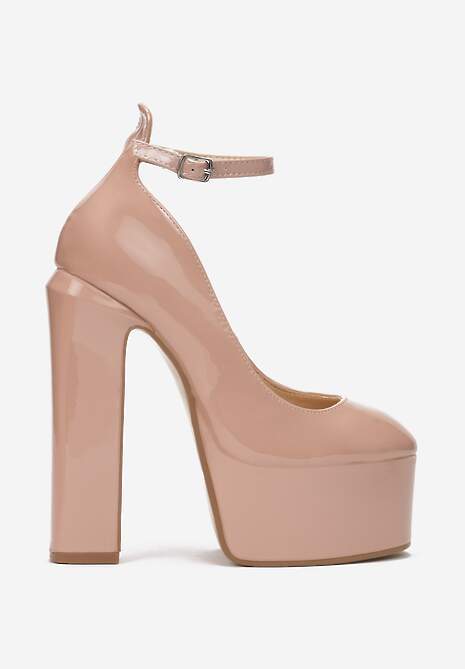 Beżowe lakierowane Czółenka na Wysokim Słupku Valerie