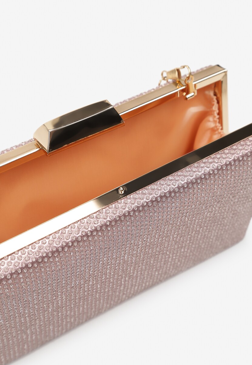 Jasnoróżowa Brokatowa Torebka Kopertówka z Zatrzaskowym Zapięciem Kamanate