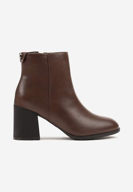 Brązowe Eleganckie Botki Vices na Słupku z Okrągłym Detalem przy Cholewce Widvire