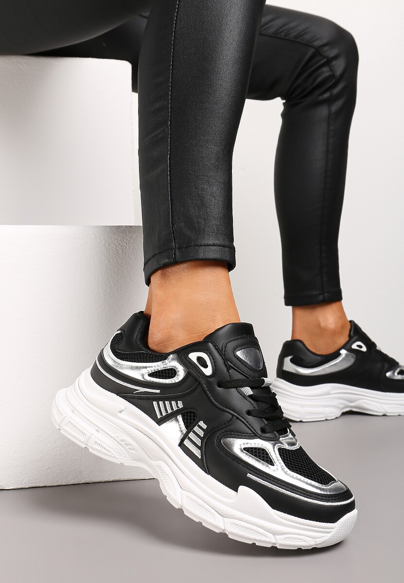 Niebieskie Sneakersy z Siateczkowymi i Metalicznymi Wstawkami Telarisa