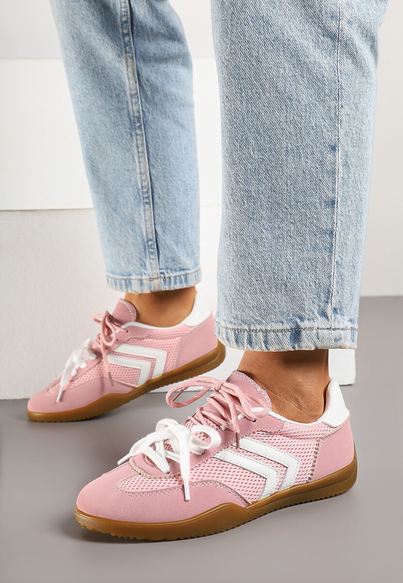 Różowe Sneakersy w Stylu Tenisówek Ozdobione Geometrycznym Wzorem Teloriella