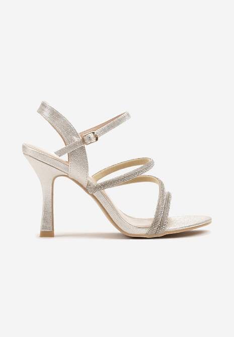 Złote Sandały na Szpilce Ozdobione Cyrkoniami Jorineas