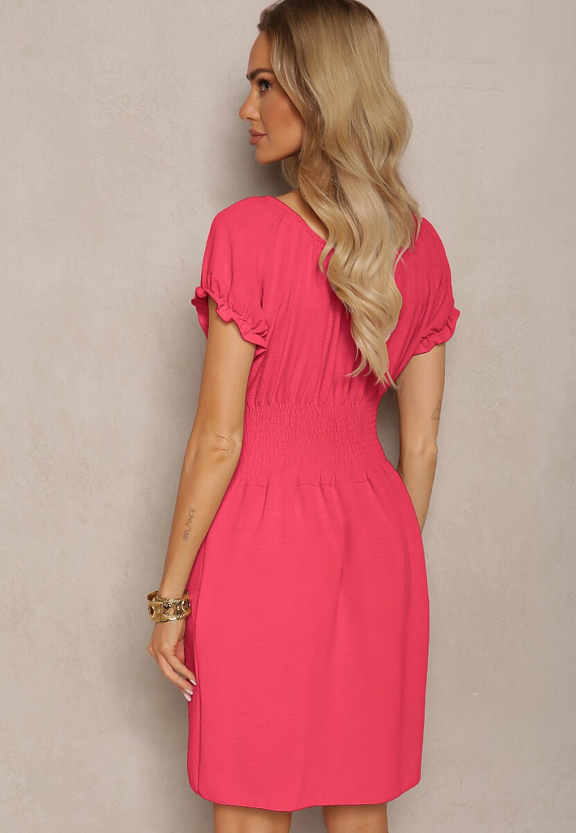 Fuksjowa Hiszpanka Sukienka o Rozkloszowanym Kroju z Gumką w Talii Lavela