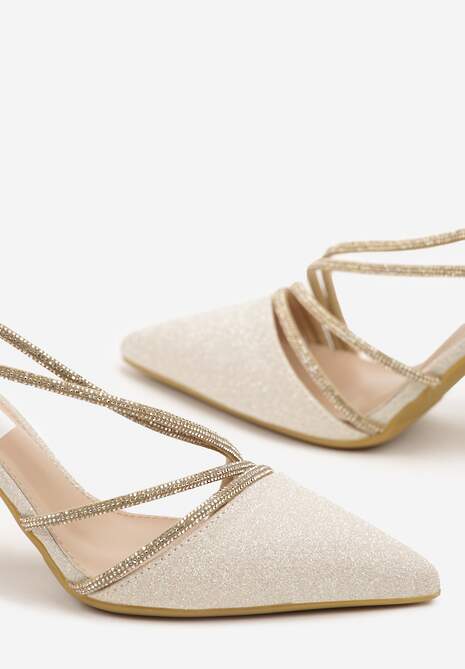 Złote Brokatowe Szpilki z Cyrkoniowym Zdobieniem Dolerra