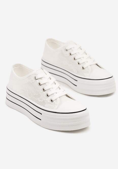 Białe Koronkowe Trampki Vices na Podwójnej Podeszwie Telosira