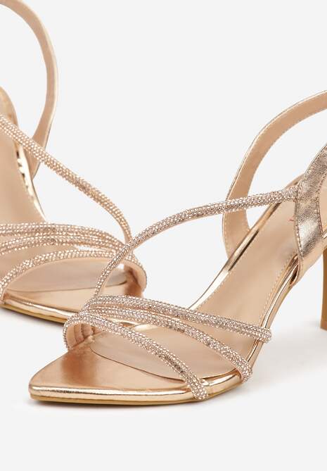 Szampańskie Cyrkoniowe Sandały na Obcasie Typu Szpilka Kalefera