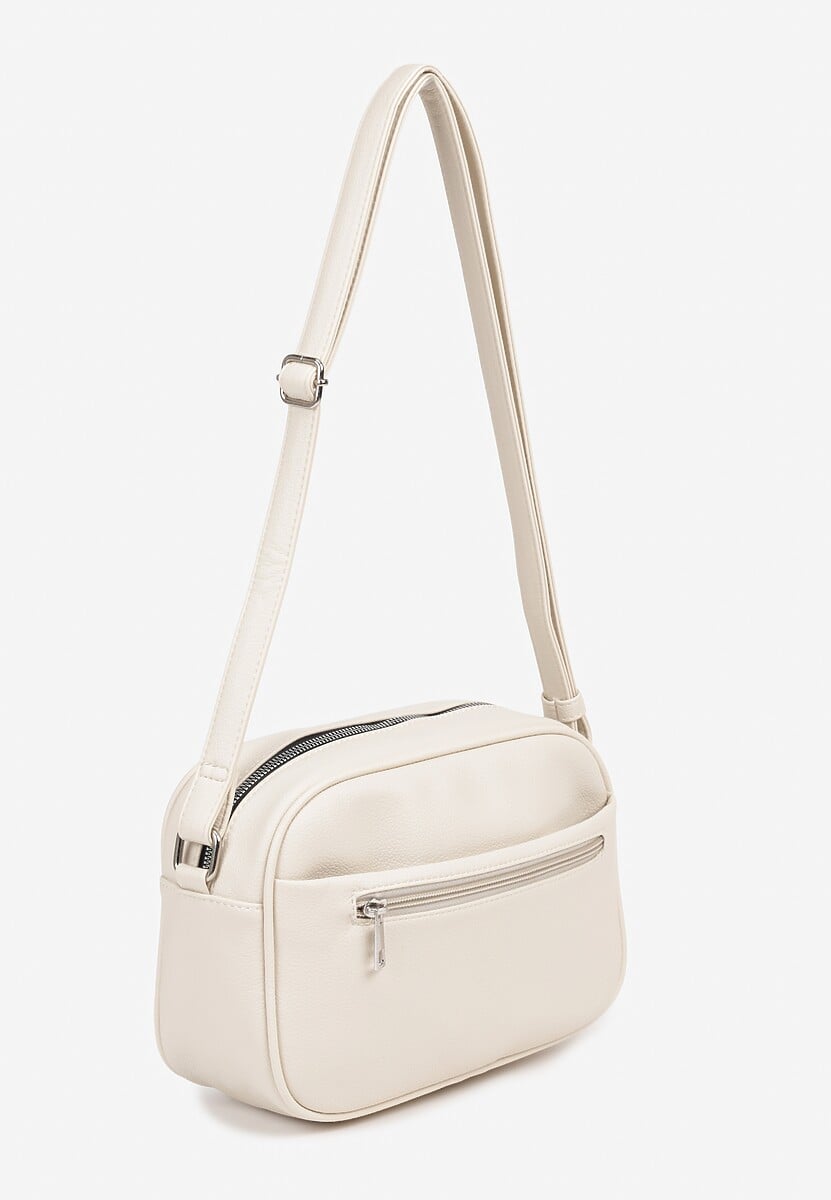 Beżowa Torebka na Ramię Ozdobiona Metaliczną Aplikacją Nanithra