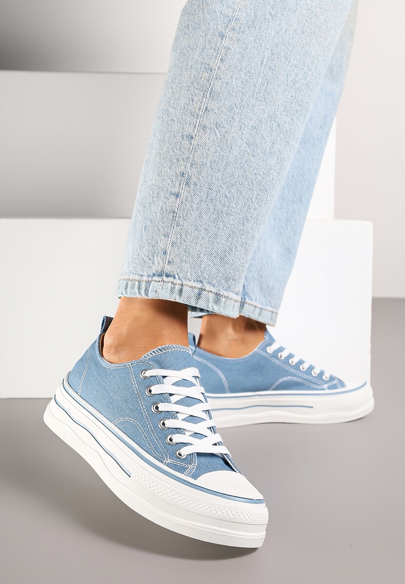 Niebieskie Casualowe Trampki na Niskiej Platformie Natirinne