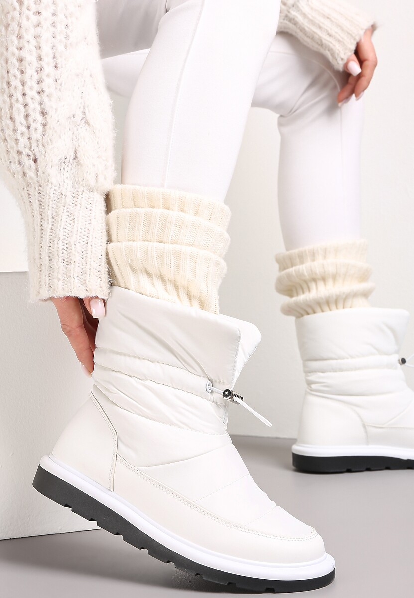 Białe Śniegowce Pikowane ze Ściągaczem Zuma