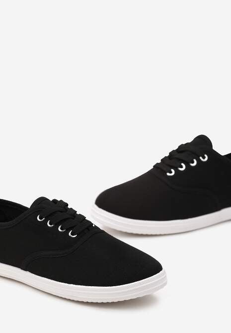 Czarne Klasyczne Sznurowane Tenisówki na Płaskiej Podeszwie Efona