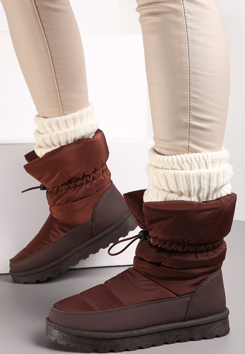 Brązowe Pikowane Śniegowce z Troczkiem Pehn