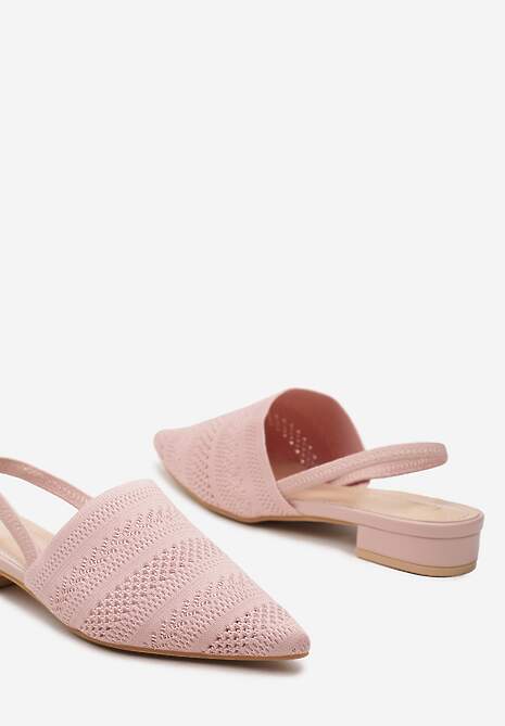 Różowe Sandały Szpiczaste na Niskim Obcasie z Metaliczną Nicią Nael