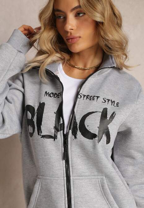 Jasnoszara Bluza Zapinana na Suwak z Kieszeniami i Półgolfem Ubaviela