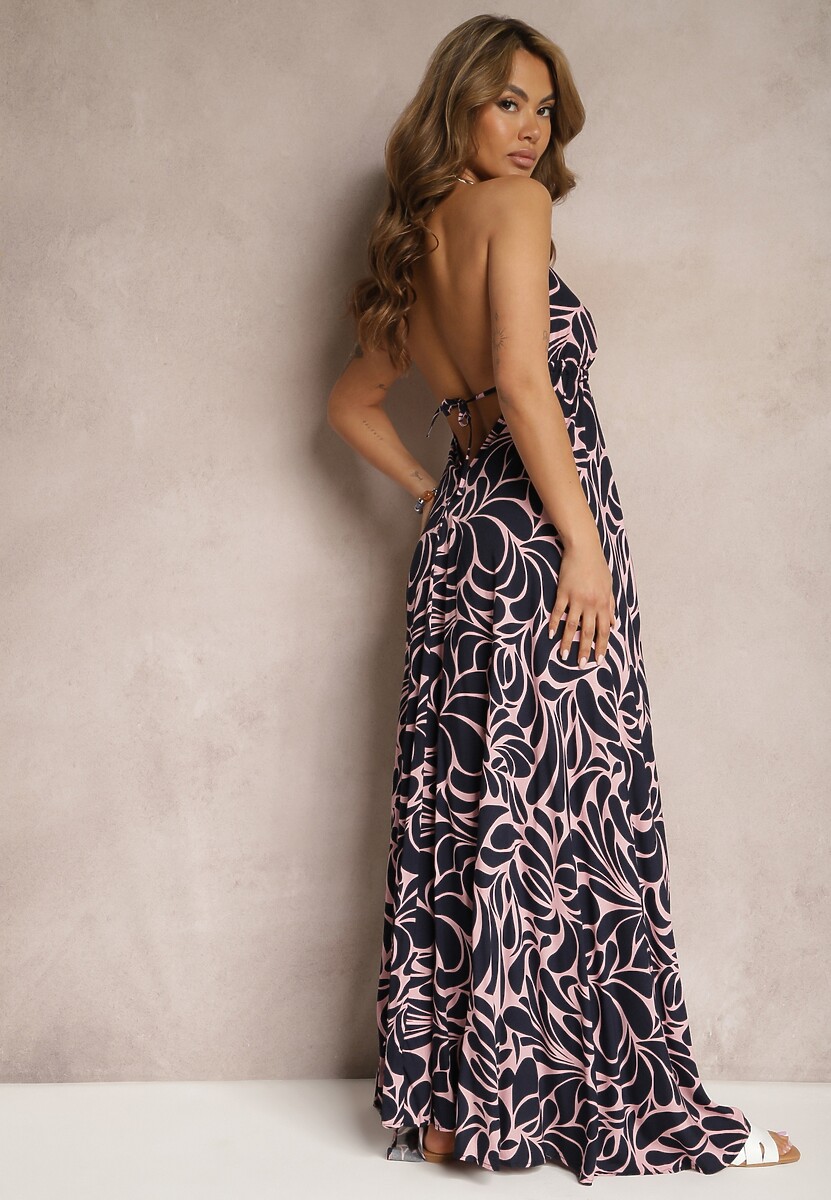 Pomarańczowa Rozkloszowana Sukienka Wiązana na Plecach z Wiskozy Wiasara