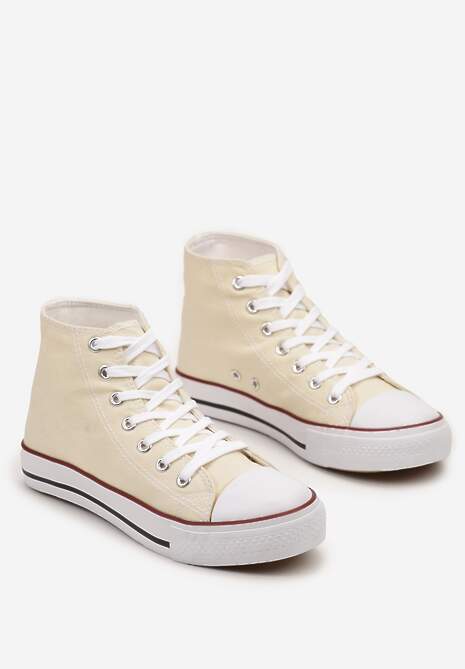 Jasnobeżowe Casualowe Sznurowane Trampki z Wysoką Cholewką Irmagia