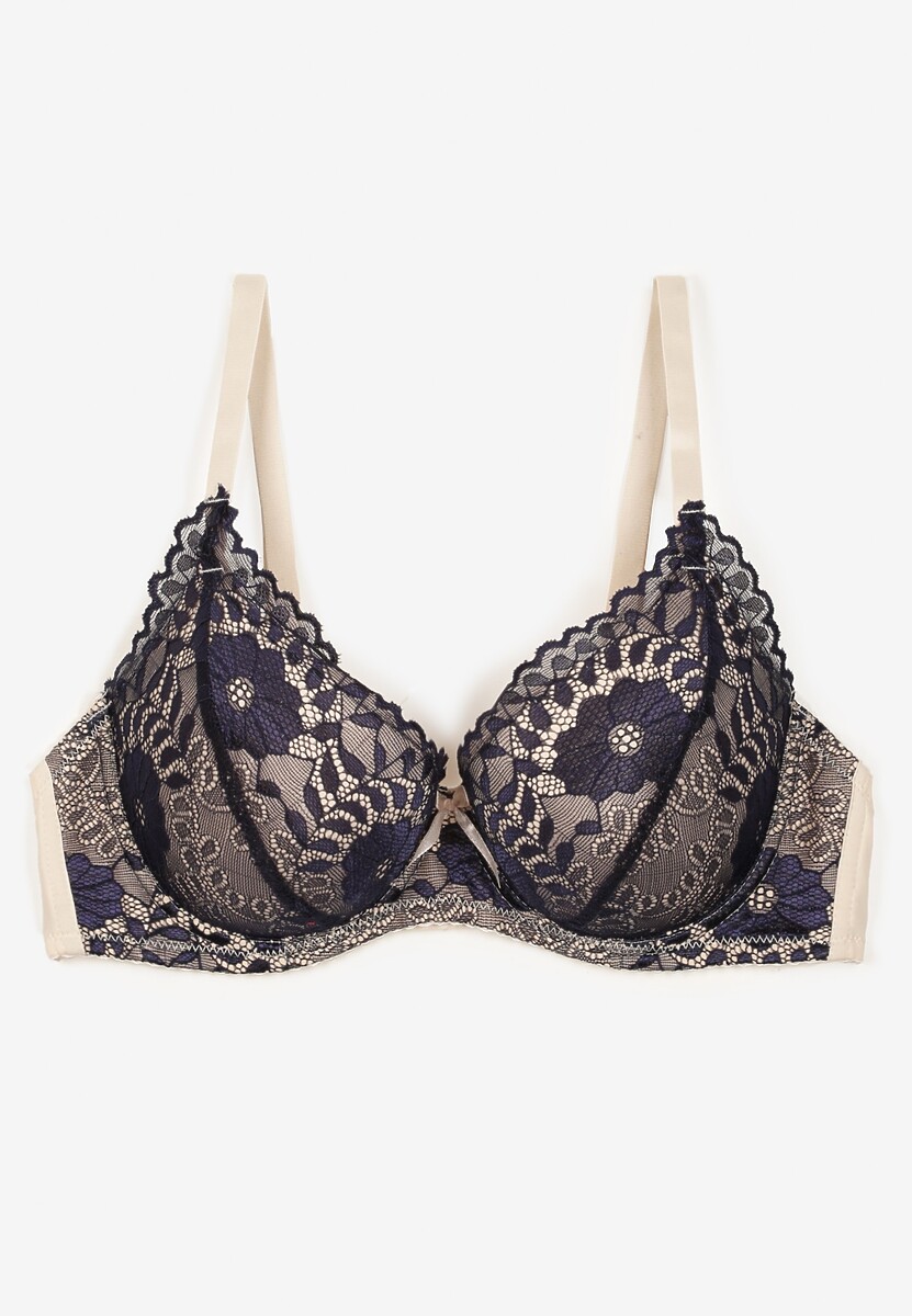 Granatowo-Beżowy Koronkowy Biustonosz Full Cup Lanomira