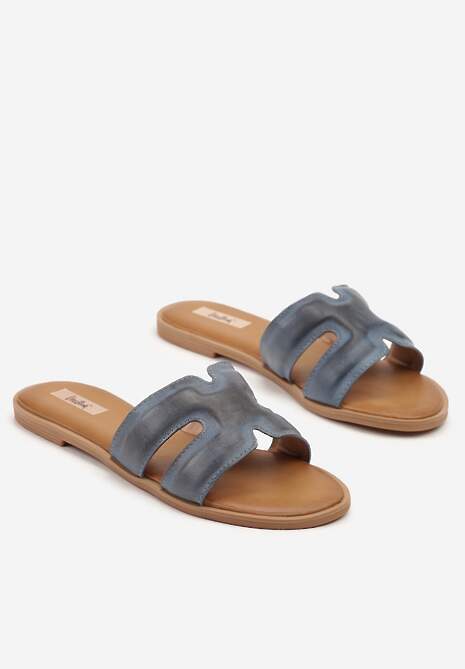 Niebieskie Klapki Basic z Wycięciami Varauri