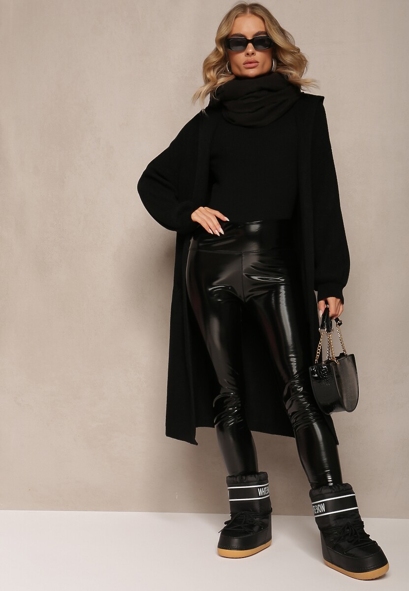 Czarny Niezapinany Kardigan z Kapturem Fatimanes