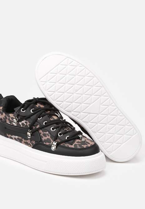 Czarno-Białe Sneakersy ze Wzorem w Panterkę Doridi