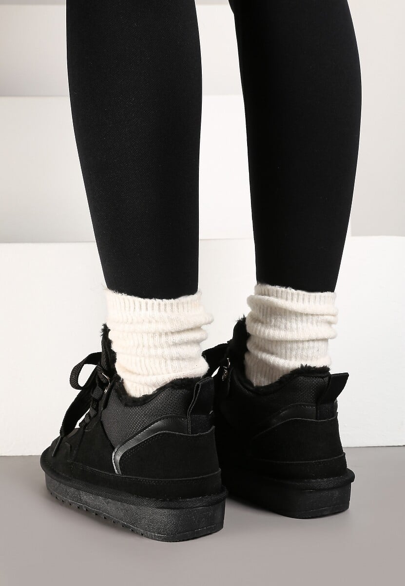 Czarne Zimowe Sneakersy Vices Stylizowane na Śniegowce z Futerkiem Tennira