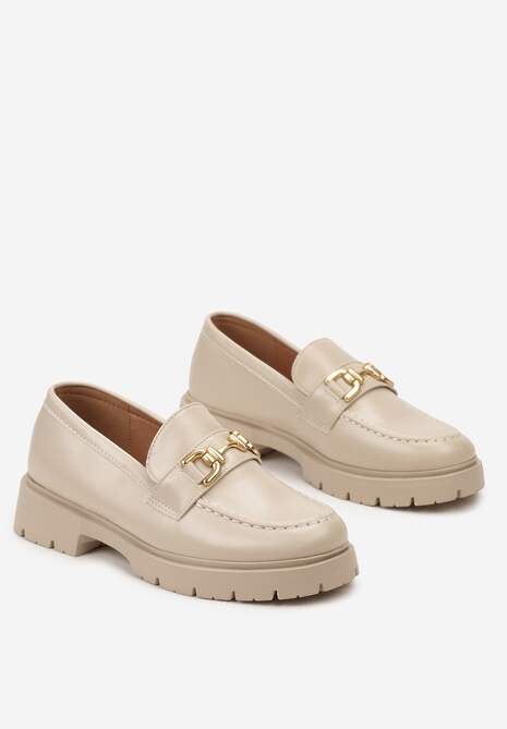 Beżowe Mokasyny na Grubej Podeszwie z Metaliczną Klamrą Faelwena