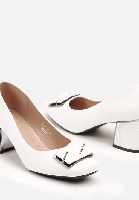 Białe Czółenka na Słupku z Ozdobą z Cyrkoniami Arionel