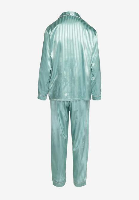 Miętowy Komplet Piżamowy Góra o Koszulowym Kroju z Guzikami Spodnie z Gumką w Talii Rivanias