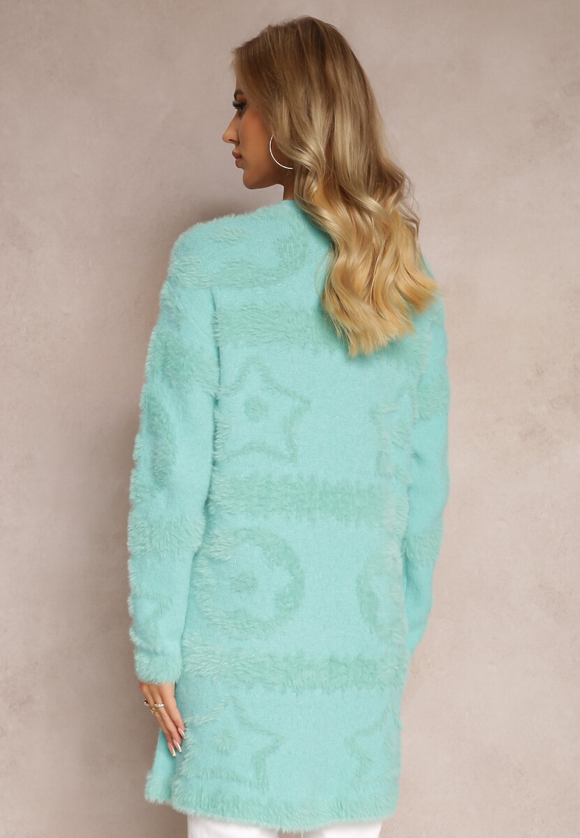 Zielony Długi Kardigan Puszysty Aborra