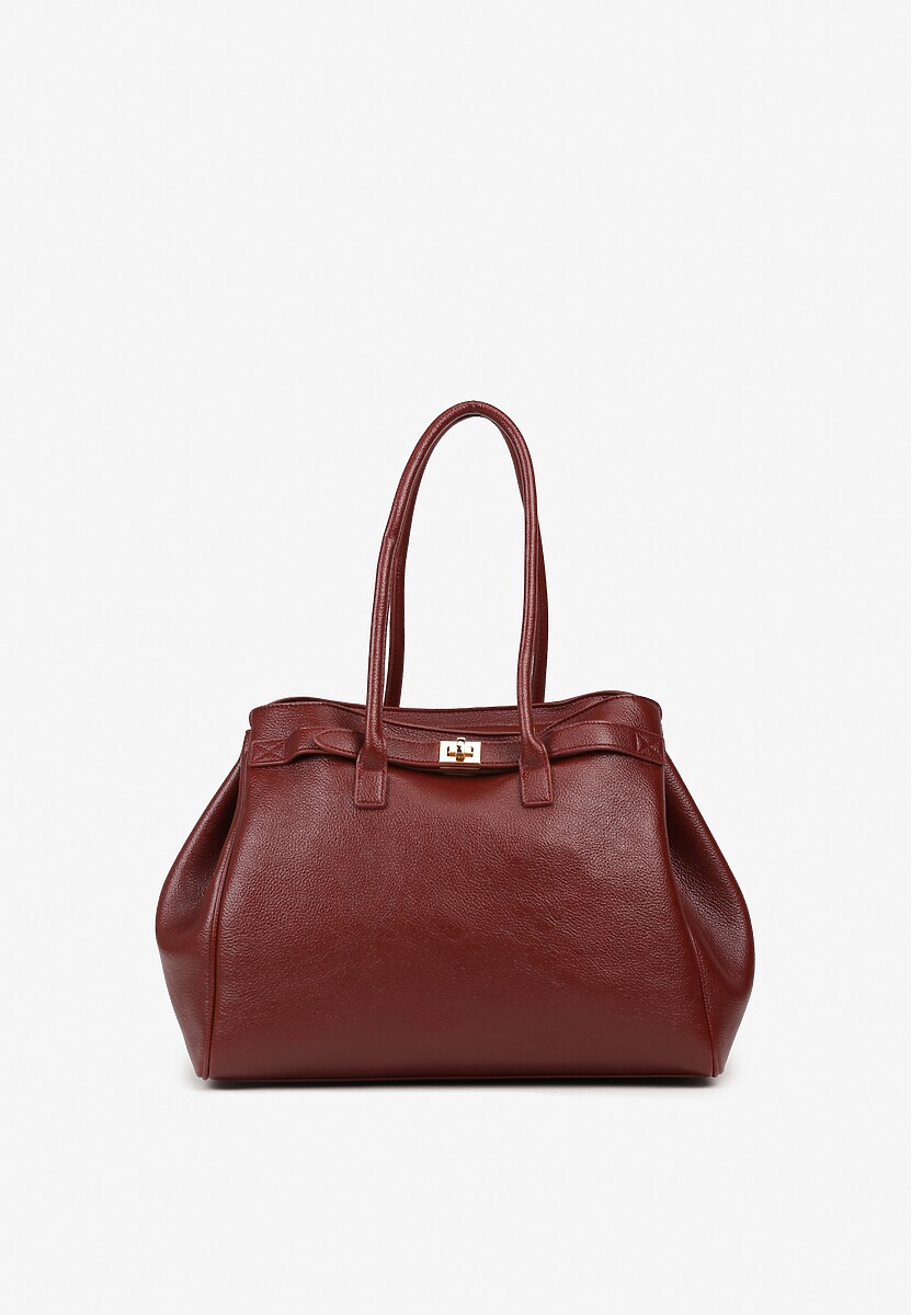 Bordowa Torebka Shopper z Dwoma Rączkami Ozdobiona Paskiem z Klamrą Remisse