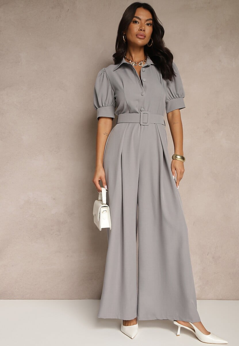 Szary Kombinezon Taliowany Ozdobiony Klamrą Filenala