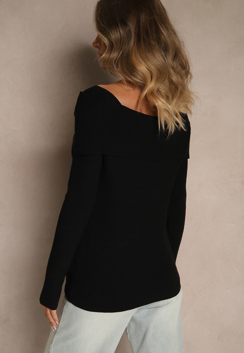 Czarny Sweter z Wiskozą i Ozdobą z Cyrkonii Mirrise