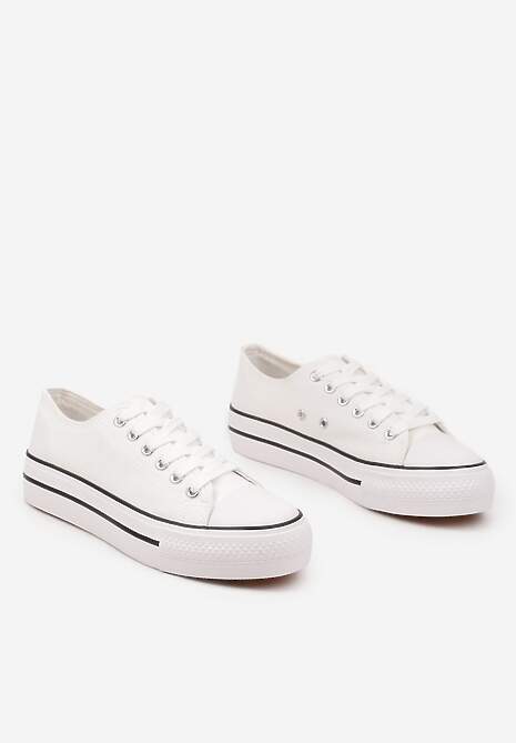 Czarno-Białe Trampki Basic z Cholewką przed Kostkę na Niskiej Platformie Senadra