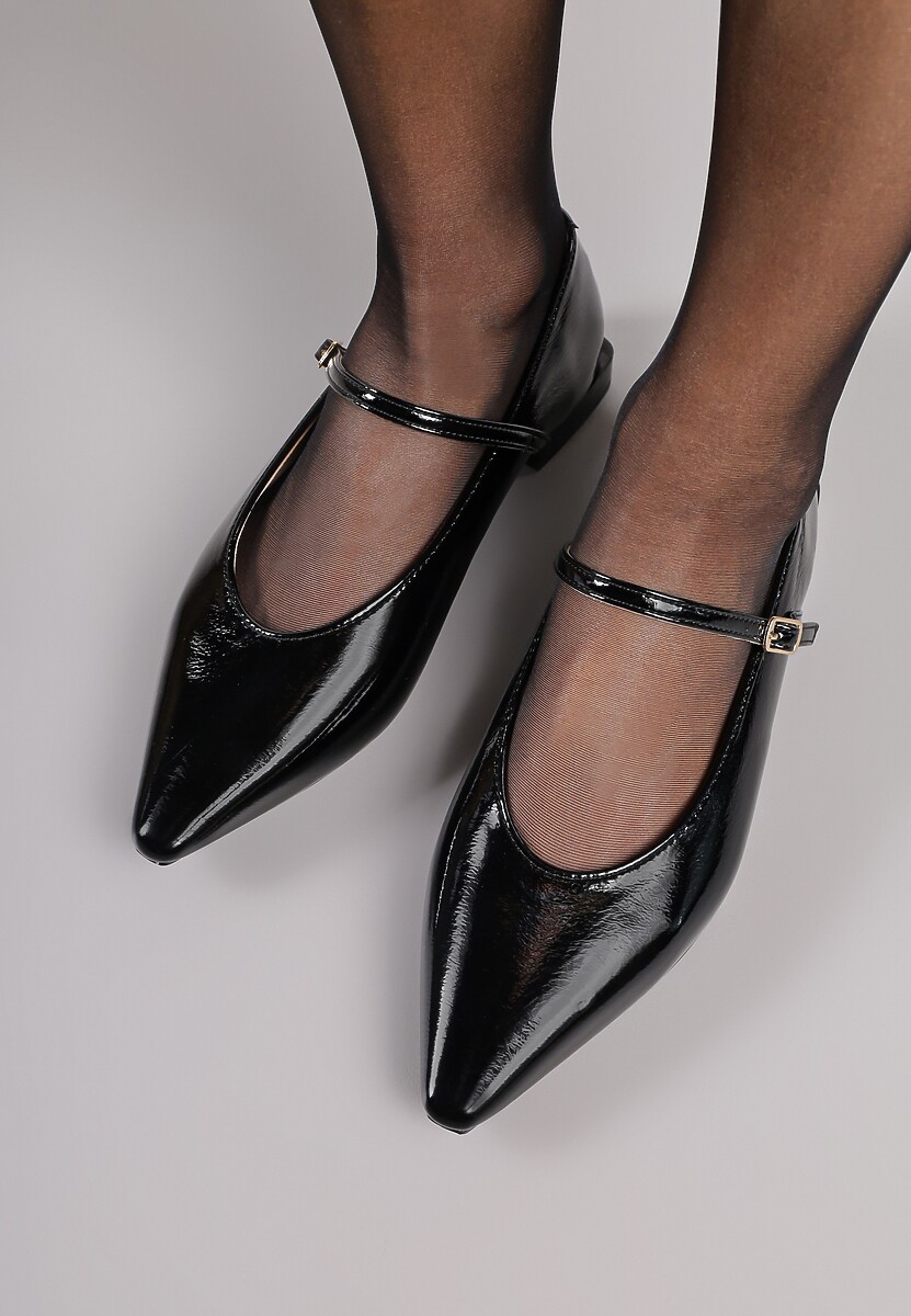 Czarne Balerinki Mary Jane Vices z Geometrycznym Obcasem i Skórzaną Wkładką Vermene