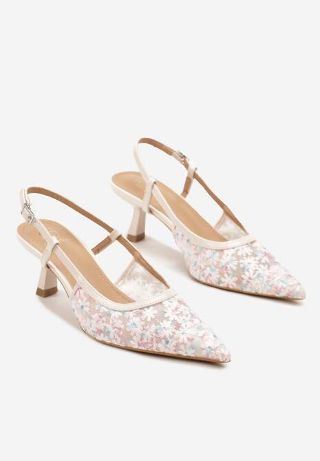 Różowe Siateczkowe Sandały na Kaczuszce z Noskiem w Szpic w Kwiatki Lisania