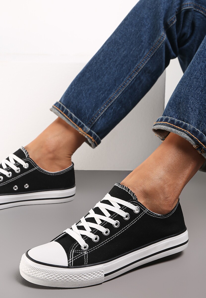 Czarno-Białe Trampki w Klasycznym Stylu z Niską Cholewką Doriabel