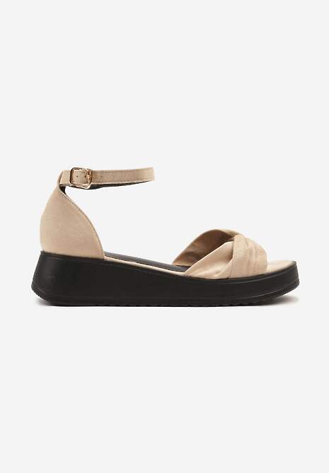 Beżowe Sandały Vices z Ozdobną Cholewką i Paskiem z Klamerką Rearosa