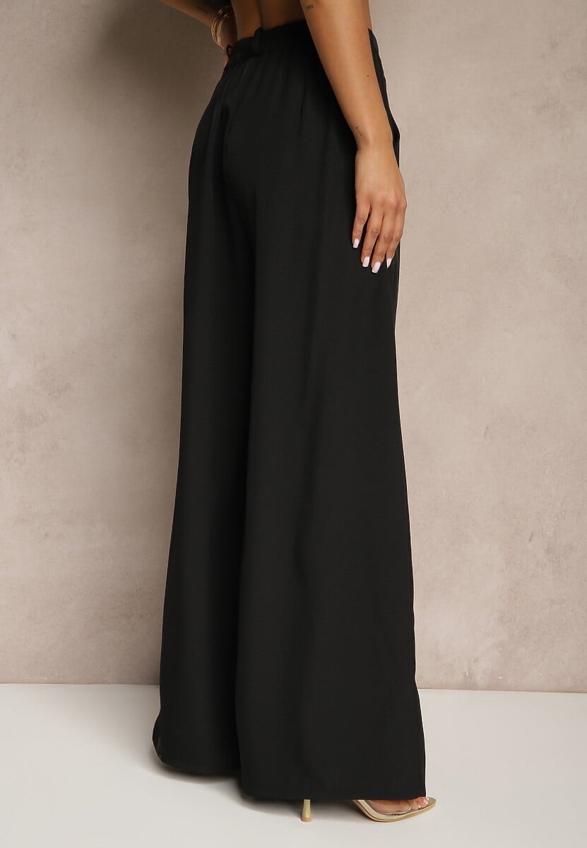 Czarne Spodnie Garniturowe o Szerokim Kroju High Waist Peavelle