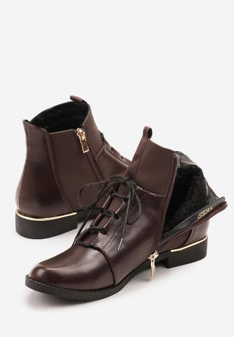 Brązowe Botki Vices ze Sznurowaną Cholewką i Elastycznymi Panelami Flilera