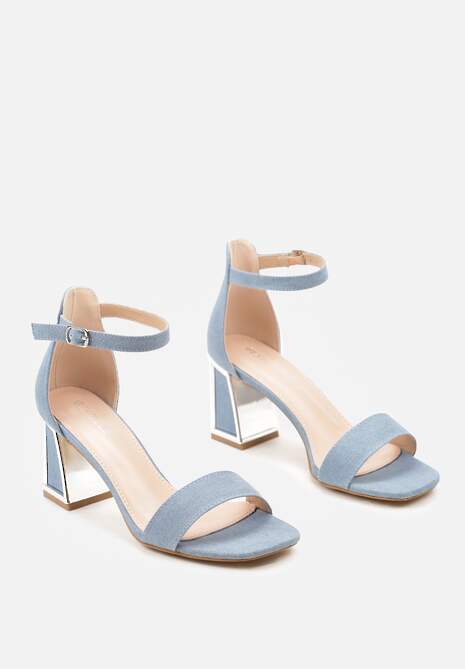Niebieskie Sandały na Geometrycznym Słupku z Metaliczną Wstawką Mariluna