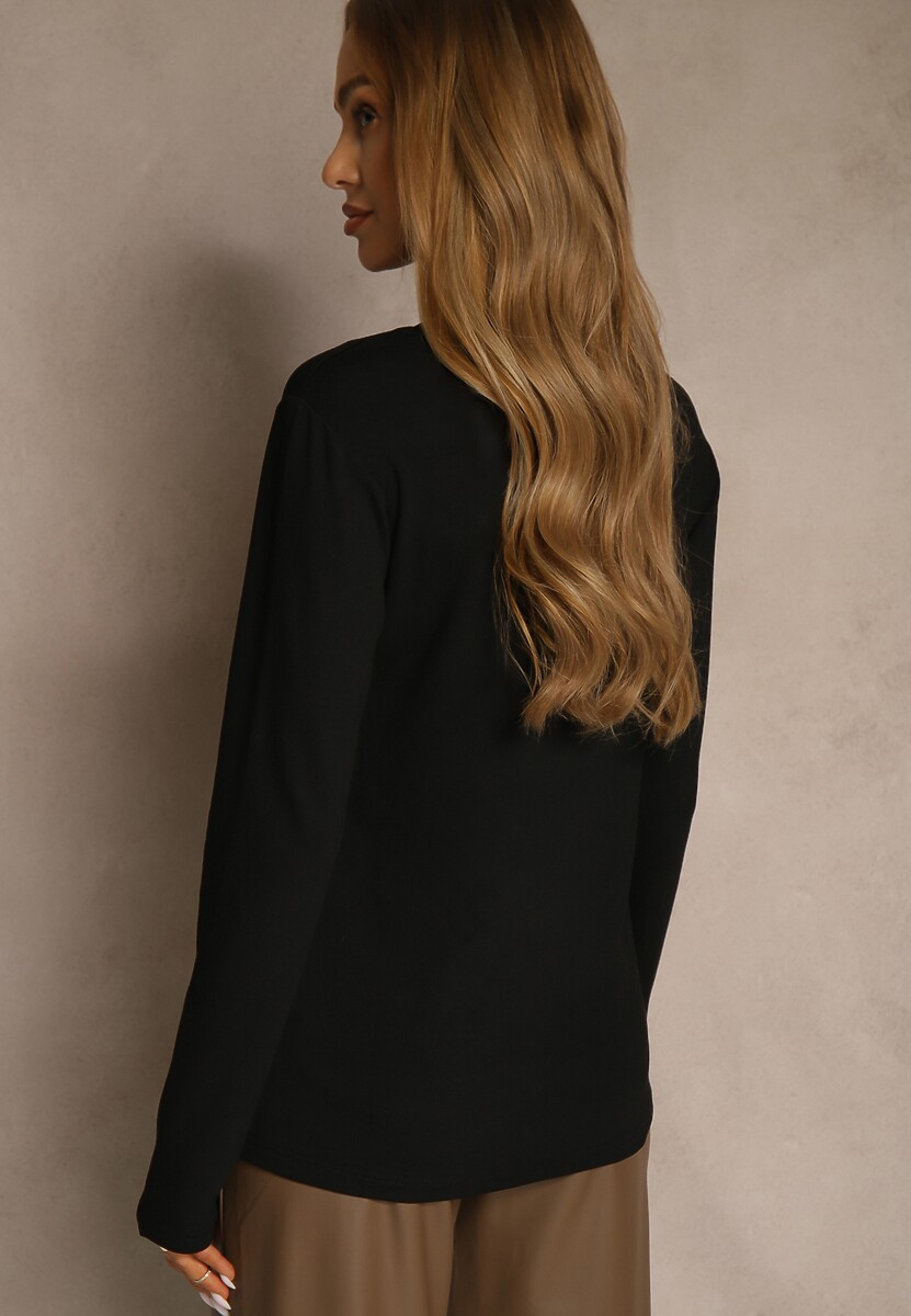 Czarna Casualowa Bluzka Longsleeve z Okrągłym Dekoltem Unaladesa