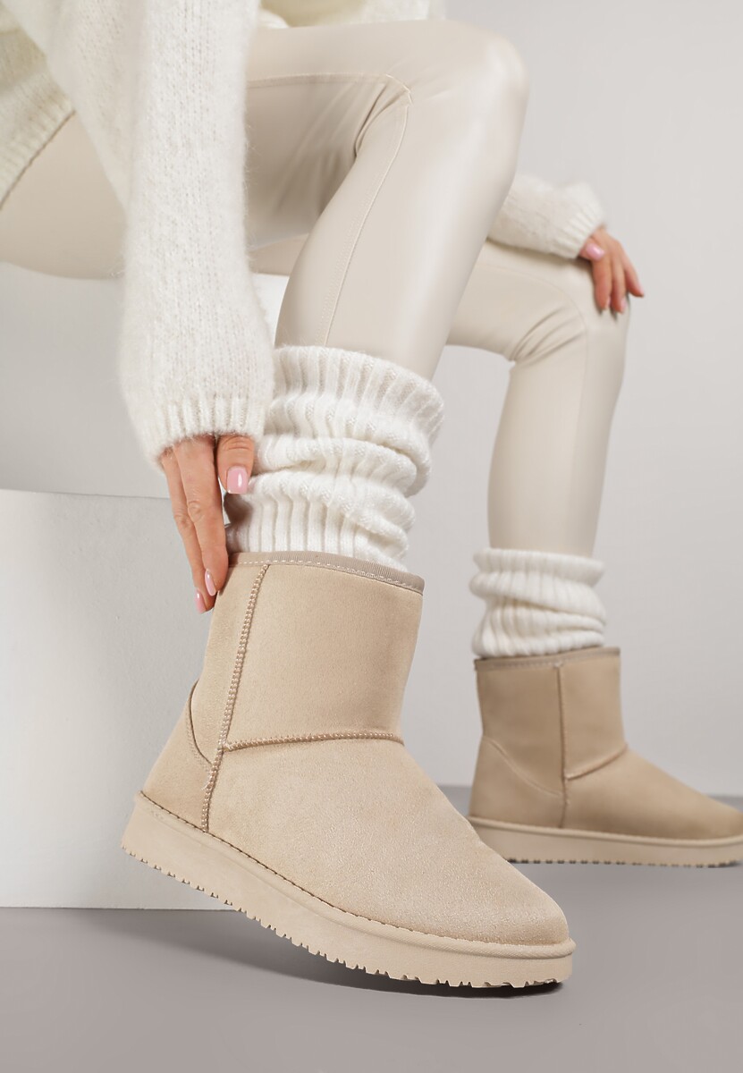 Beżowe Śniegowce z Przeszyciami po Bokach Retena